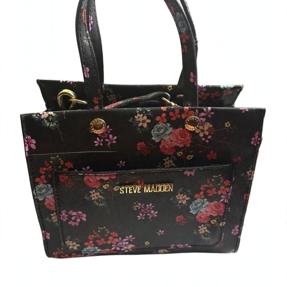 Steve Madden Black Multi-Color Floral Crossbody Satchel Handbag